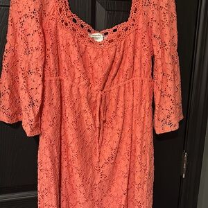Coral Lace Dress with Crochet Details